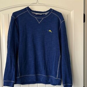 Tommy Bahama Blue Crewneck Sweater with Yellow Logo Mens Sz L